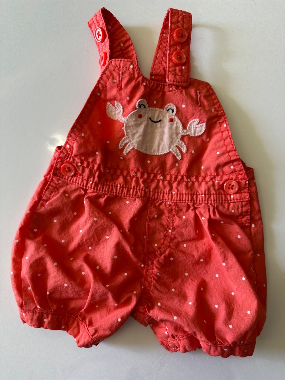Red Polka Dot Crab Embroidered Baby Overalls